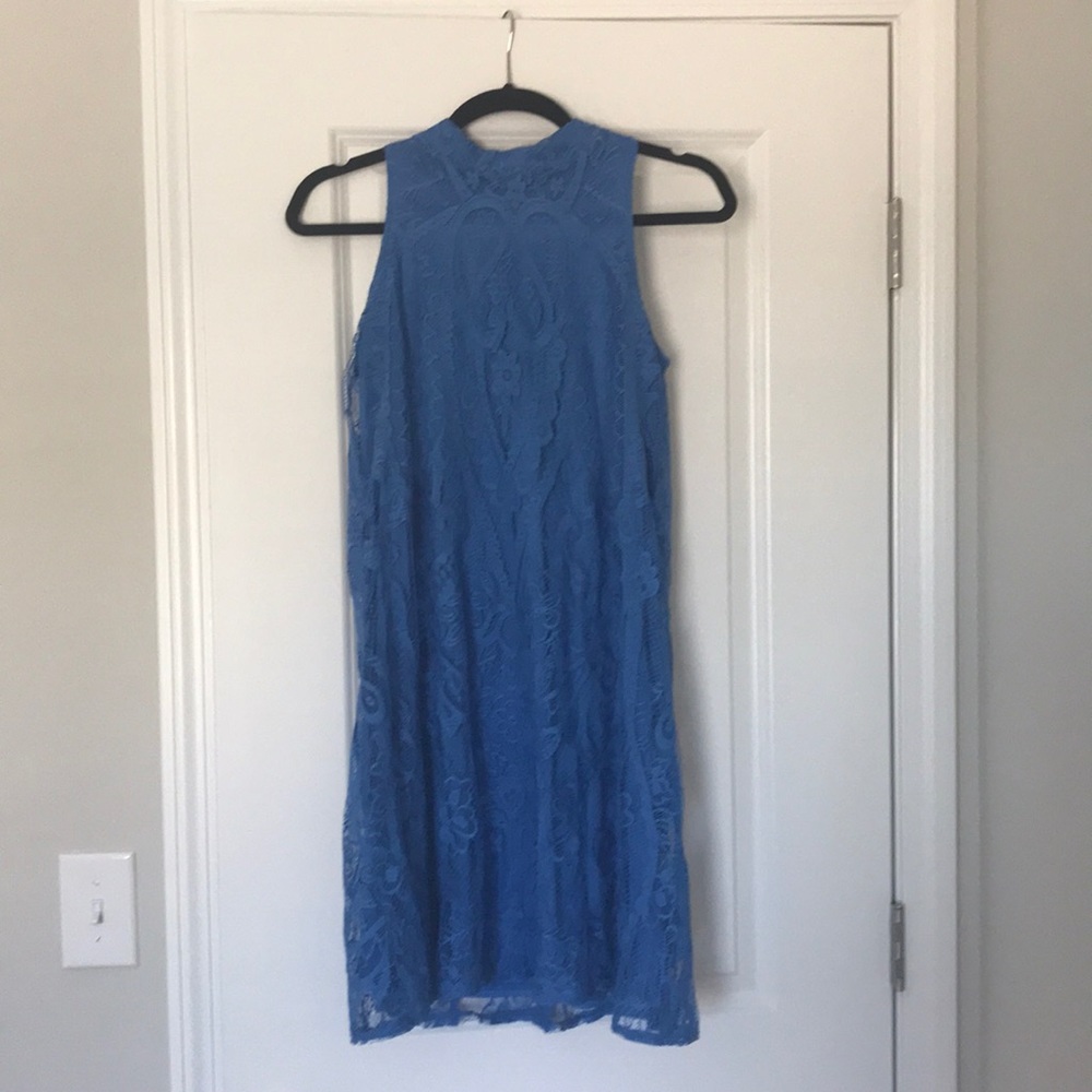 Mock neck lace dress